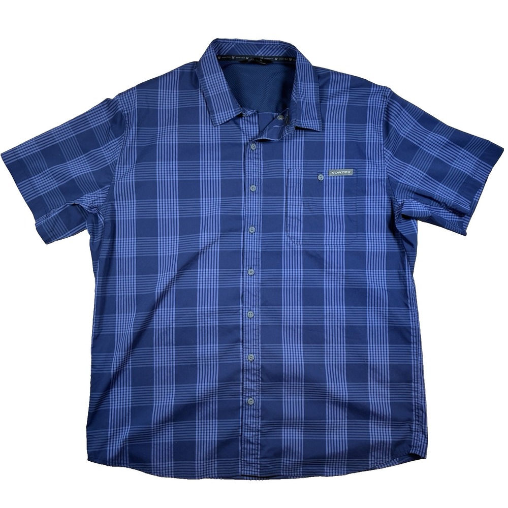 Vortex Optics Coolmax Blue Plaid Button Down Short Sleeve Shooting Mens shirt XL